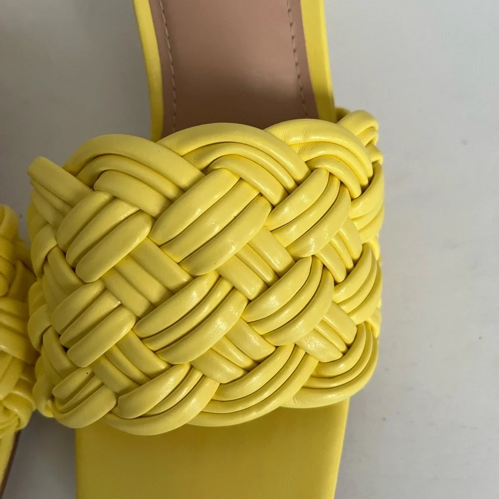 Piepiebuy Slip On Mules Sandals Yellow Square Toe Woven 2” Heels Backless 5.5 - Picture 6 of 7